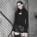 OPT-305 PUNKRAVE Heart hollowing  tight sweater with rope hollow out sexy sweater winter t-shirt